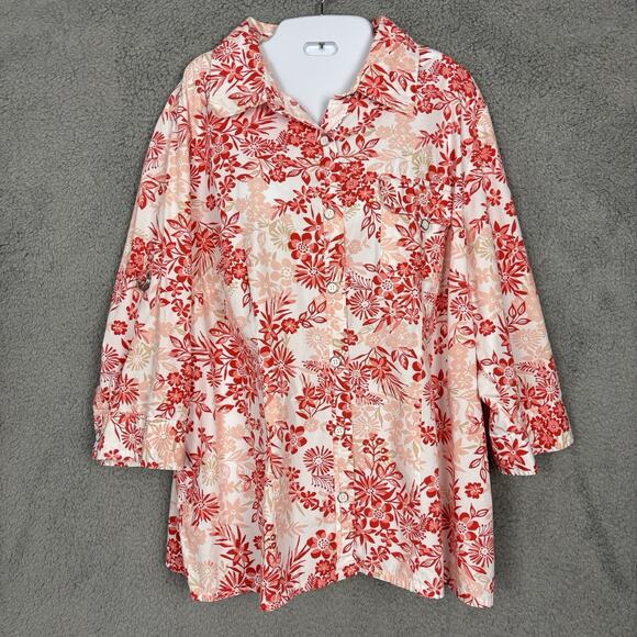 Karen Scott Women's Blouse Top Floral Size 2X Multicolor Button Up Classic Bloom - Picture 1 of 12